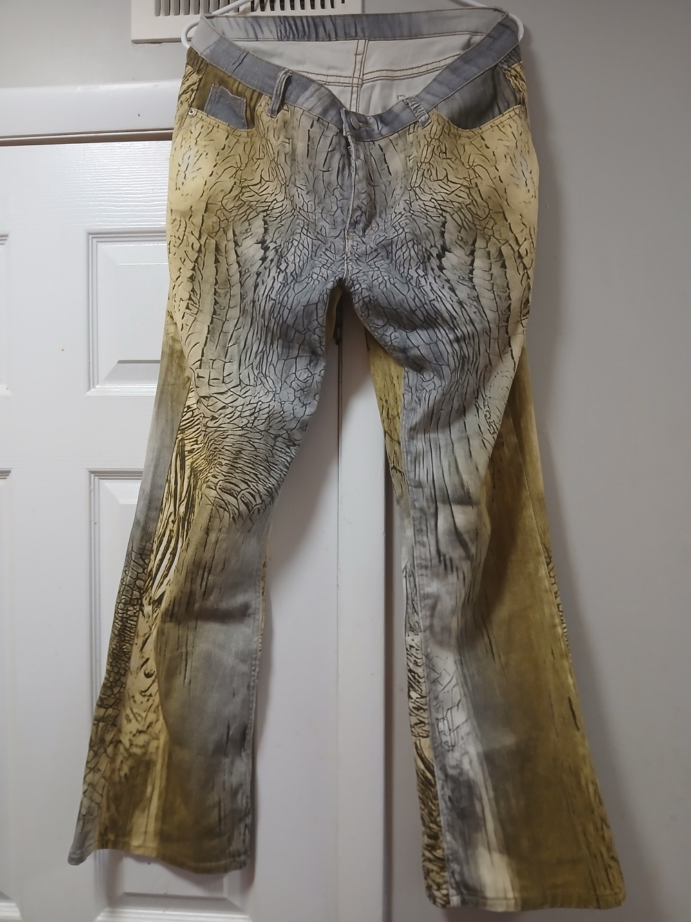 SHEIN Gray and Yellow Washed Flare Jeans